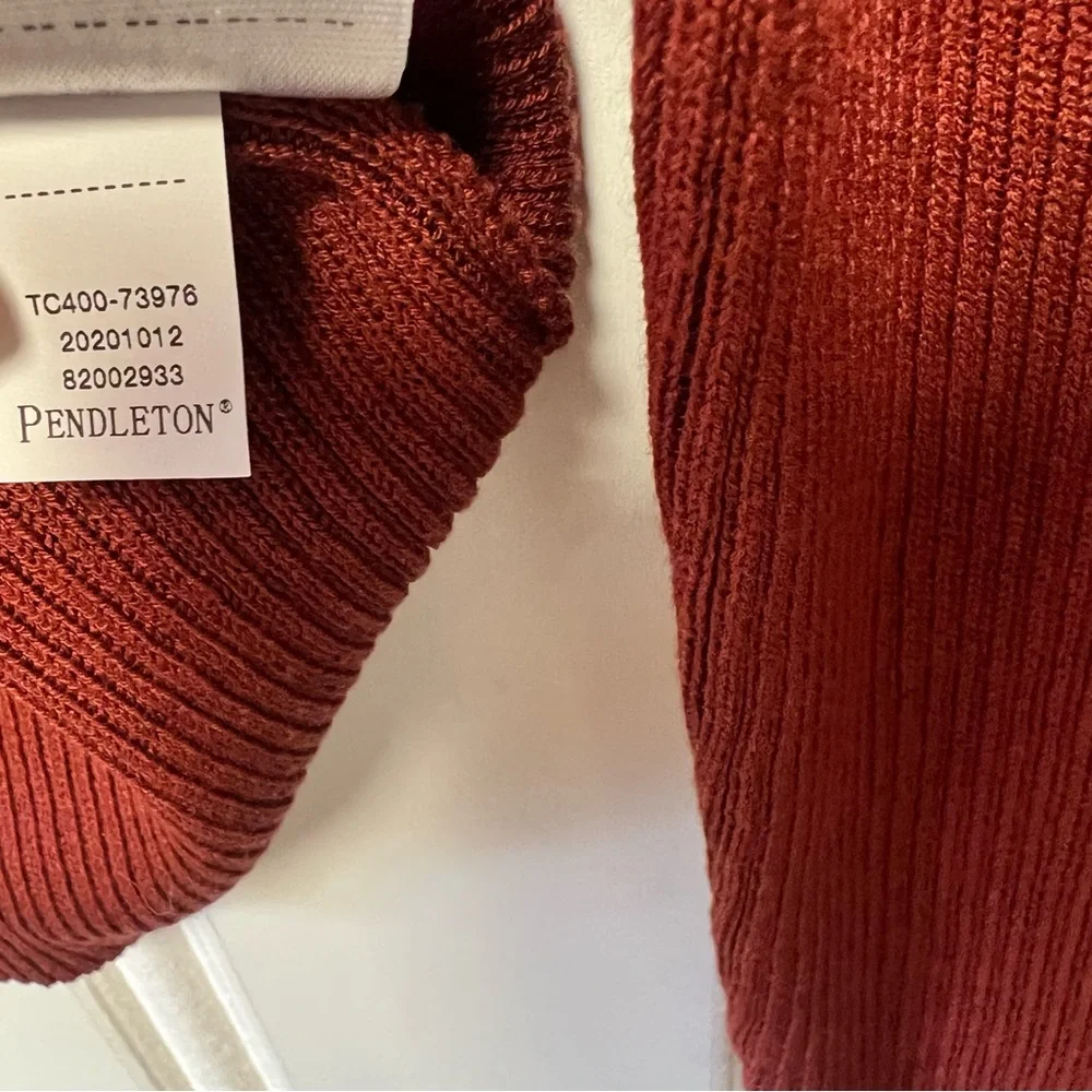Pendleton Sweater XL Silk Cotton Ribbed Mock Neck Rust Long Sleeve Pullover - Picture 5 of 6